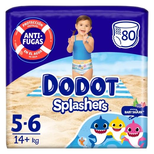 Dodot Pañales Bebé Bañador Splashers, Talla 5-6 (+14 kg), 80 Pañales Desechables con Protección Anti-Fugas en el Agua