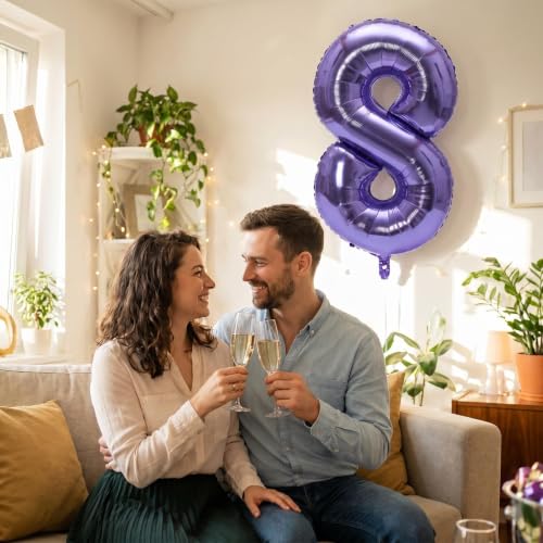 Image of YPSelected 32 Inch Large Foil Helium Number Balloon Birthday Wedding Party 0-9 (Purple, 8)