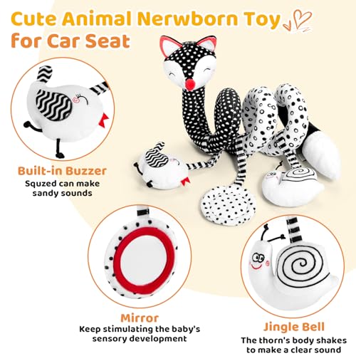 Image of FATI Car Seat Toys for Babies, Hanging Toys for Newborns, Black and White High Contrast Toy for Baby, Spiral Stroller Toys for 0-12 Months Baby - Ideal Gift