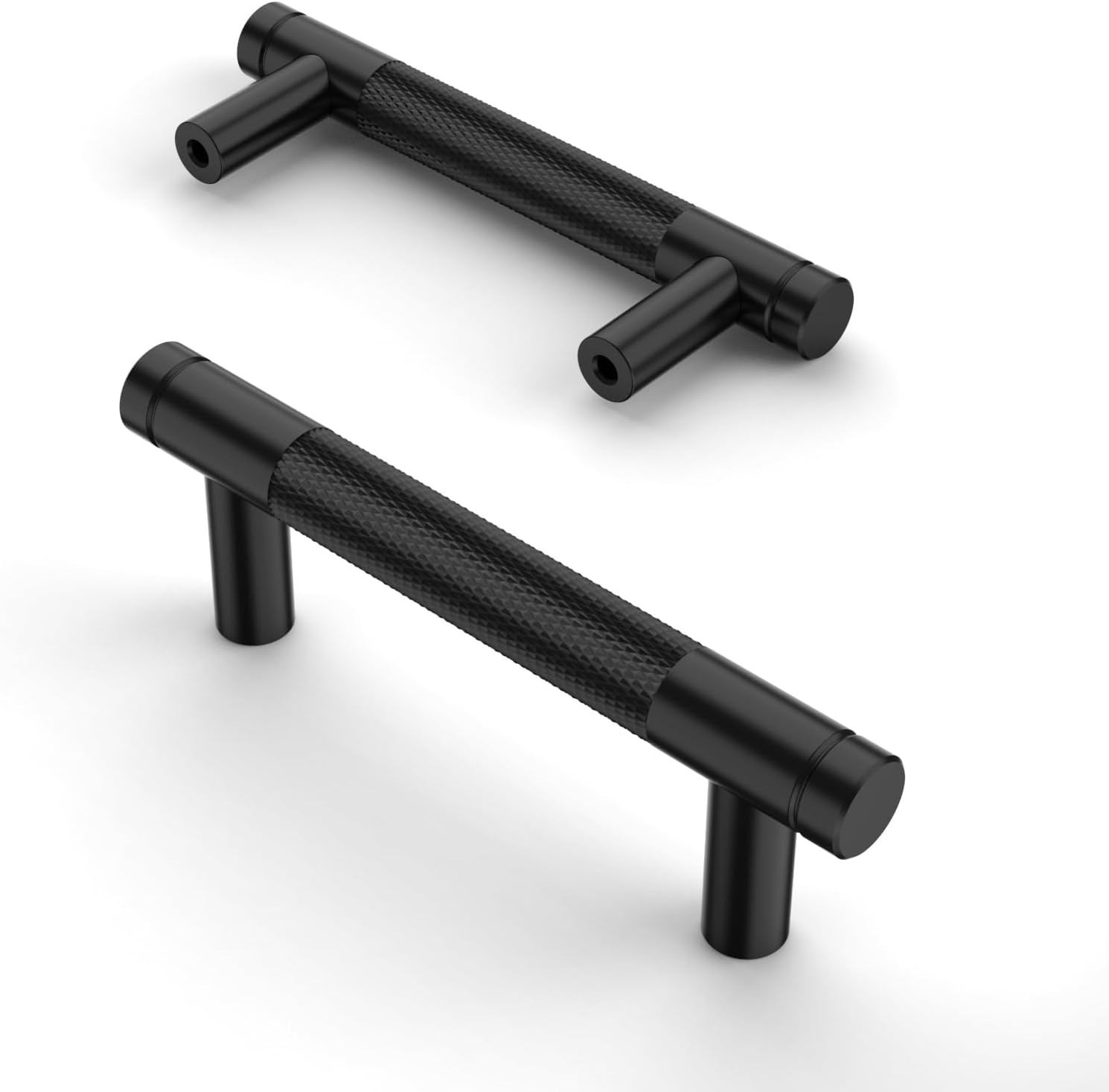 Asidrama 9 Pack 3 Inch(76mm) Matte Black Cabinet Pulls Knurled Cabinet Handles Cupboard Handles Kitchen Cabinet Hardware for Cupboard Drawer Pulls 3\" Hole Center 10 Pack Matte Black