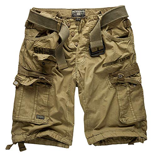 Geographical Norway Cargo Shorts Pantalon Court Bermuda avec Ceinture Short Hunter dans Bundle avec UD Bandana - Mastic, XL