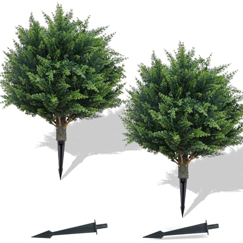 Artificial Cypress Topiary Ball Trees with Ground Spike Set of