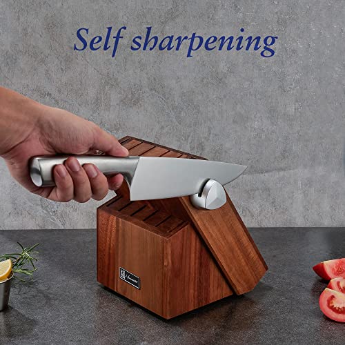 Kitchen Knife Set, 13 Pieces Stainless Steel Knife Sets for Kitchen with Block, Acacia Wood Knife Block Set with Sharpener, Gift Box Packed, Silver. - Image 5