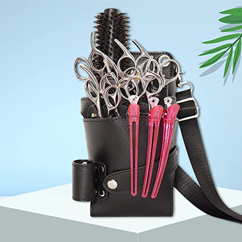 Foto von Dhongf Scherentasche für Friseure, Werkzeugtasche für Friseure, Friseurscherentasche aus PU-Leder + PVC, Umhängetasche, Schwarz