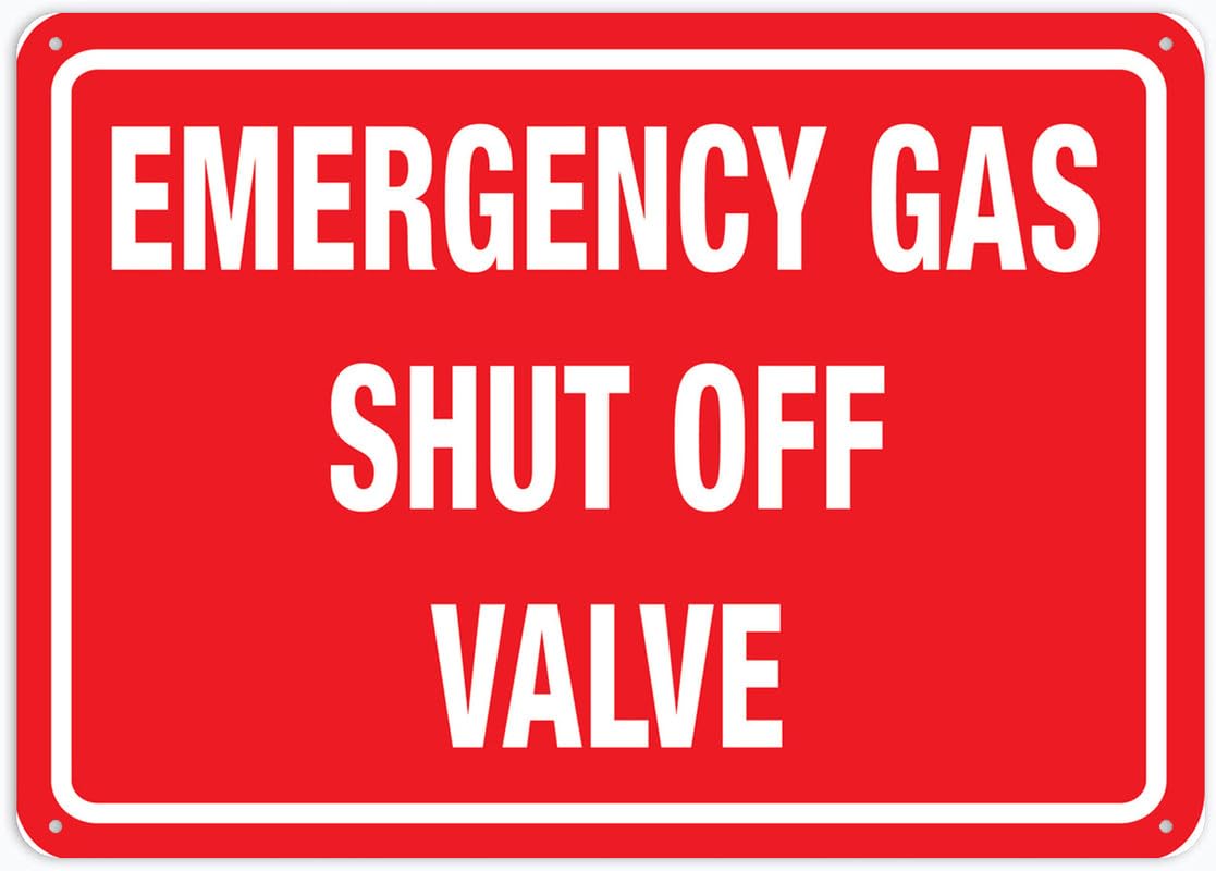 Emergency Gas Shut Off Valve Outdoor Signs Metal Aluminum Tin Sign 8x12 Inch Uv Ink Printed for House and Business
