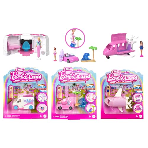 Barbie Mini Land Playsets Doll & Toy Vehicle Sets Bargain Bundles - (3 Piece Bundle Set 1)
