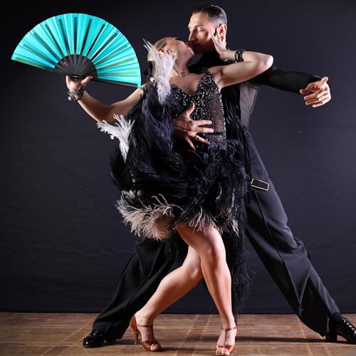 Image of Maitys Large Rave Fan Folding Handheld Fans 13'' Clap Fans for Line Dancing Clack Fan Holographic Festival Accessory for Martial Art Gift Performance, Includes 2 Pouch