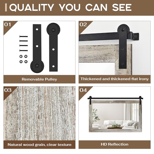 Image of COGOOD Farmhouse Barn Door Mirror - 41 inch x 26 inch Rustic Wood Framed Wall Mirror for Bathroom, Living Room, Entryway Wall Decor (Yellow White)