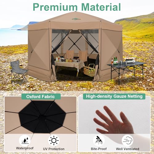 Image of COBIZI 15x15 FT Pop Up Gazebo - Canopy Tent, Large Gazebos On Clearance with Sidewalls, Screened in Gazebo,carpas para Patio,Portable Screen Tents for 12-15 Persons Outdoor Camping, Backyard, Khaki
