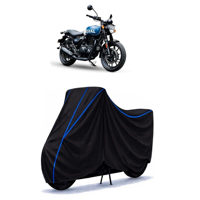 Image of Hunter Bike Cover Water Resistant Universal Motorcycle Rain | Heavy Duty UV Protection, Dust, Scratch Indoor Outdoor All Weather with Black Blue Piping Elastic