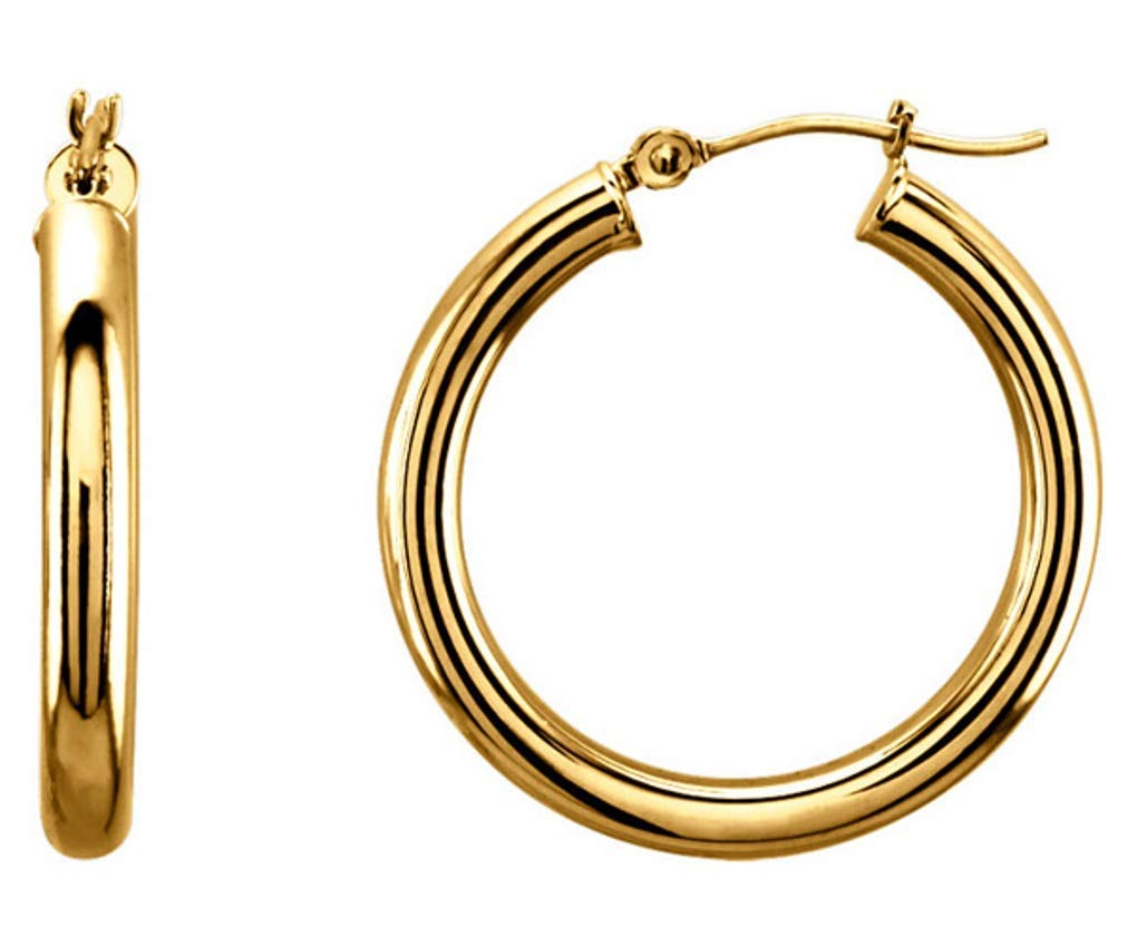 14K Yellow Solid Gold 3mm Hinged 25mm (1") Diameter Hoop Earrings