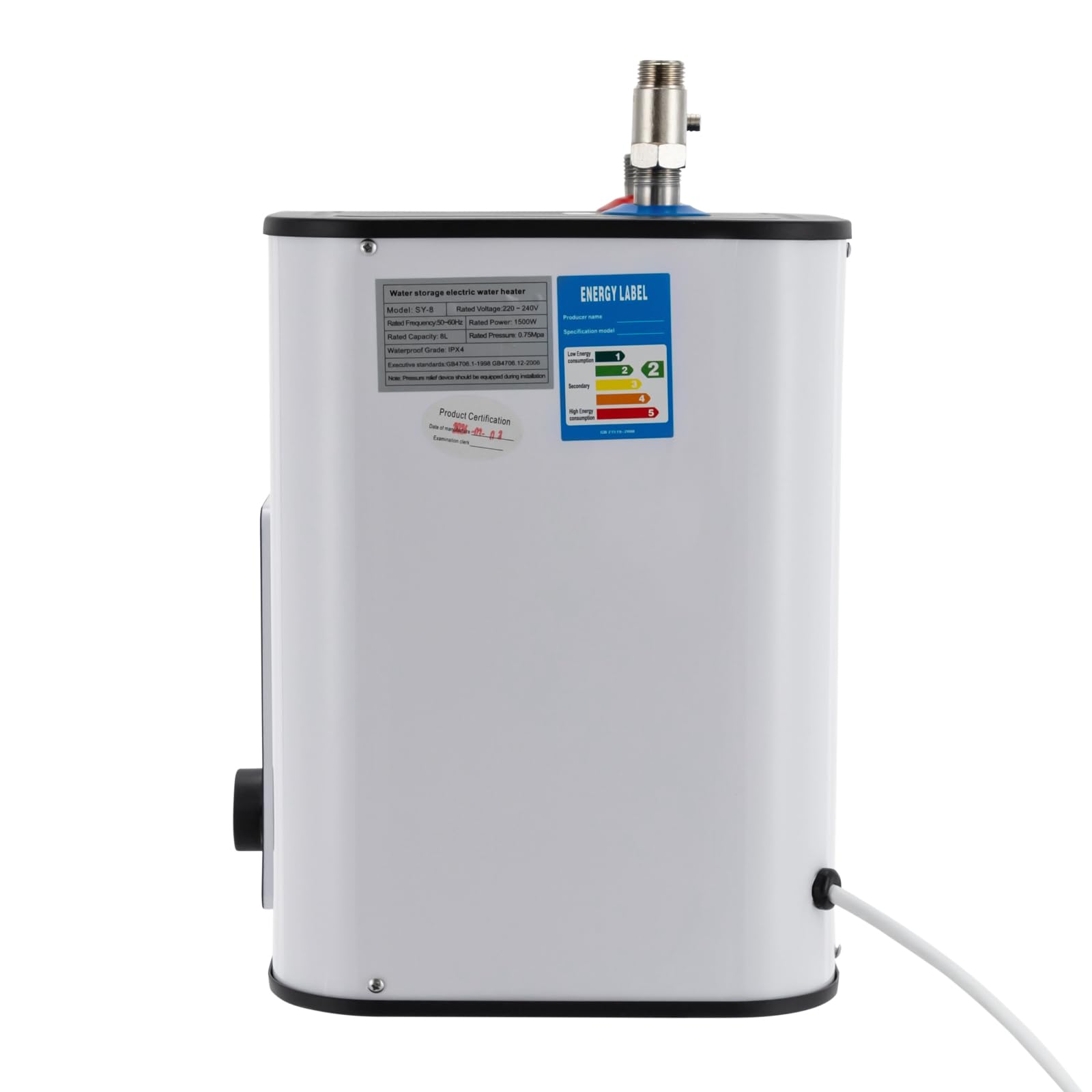 Scaldabagno elettrico da 8 l, 1500 W, mini scaldabagno elettrico, dispositivo sottotavolo, scaldabagno da cucina, regolazione della temperatura 0-65 °C (8 l)