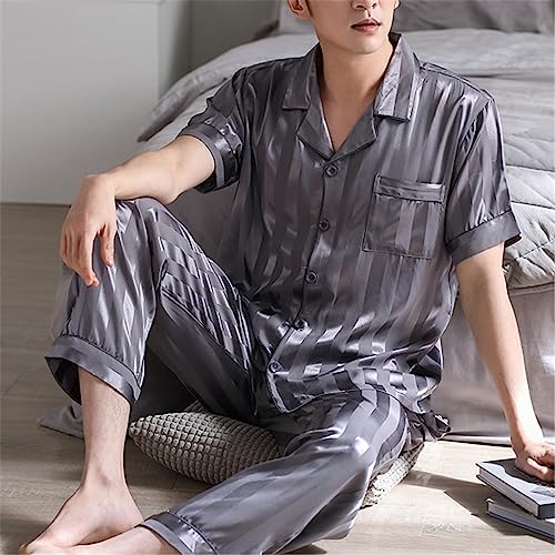 Men's Ice Silk Short-sleeved Thin Faux Silk Pyjamas Loungewear Set2