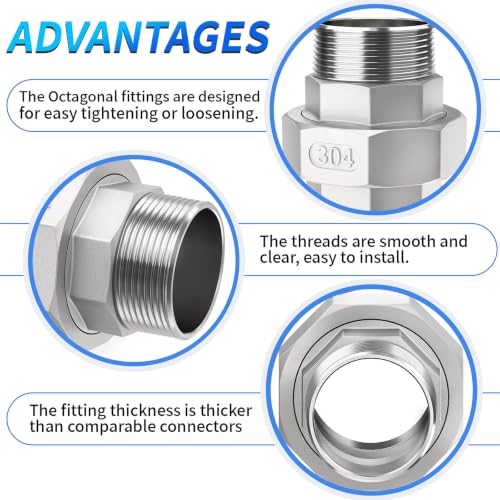 Image of ChillWaves 304 Stainless Steel Cast Pipe Fitting, Union,1 /4 inch NPT Male x 1 /4 inch NPT Female Thread Adapter(4-PACK)