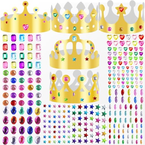 Gold Paper Crowns, 10Pcs Birthday Crowns with 6 Sheets Jewels Gem Stickers - image 1
