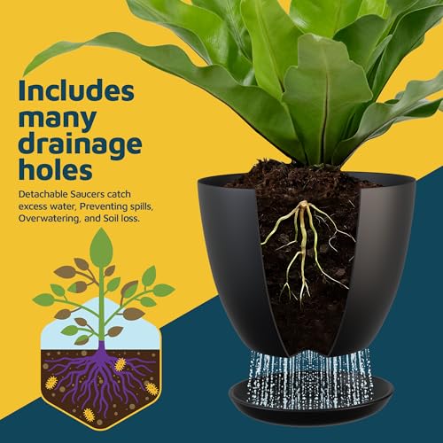 Plant Pots with Multi Drainage Holes - 5 Pieces Versatile, Sturdy Plastic, Stackable Design Home Decor Flower Pots for Indoor and Outdoor Gardening - Black - Image 7