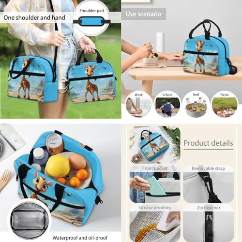 Giraffe School Bag for Girls 8-10 Toddler Girl Backpack and Lunch Box Set and Book Sleeve Casual Schoolbag Backpacks Set of 3 School Supplies for Teen Girls4