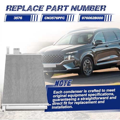 Image of Air Conditioning A /C Condenser Compatible with Hyundai Santa Fe 2007-2009 V6 2.7L /V6 3.3L # 3576, CN3576PFC, 976062B000