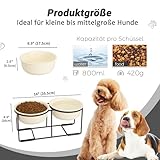 Hundenapf Set Erhöht Hundenäpfe Keramik - Fressnapf Hund 2er Set mit Rutschfestem Metallständer - Doppelnapf Hund für Futter und Wasser - Ideal für Kleine und Mittelgroße Hunde - 2 x 800 ml - Beige