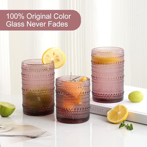 Image of ZMOWIPDL Drinking Glasses Set of 12,Purple 12oz & 15oz Hobnail Glass Cups