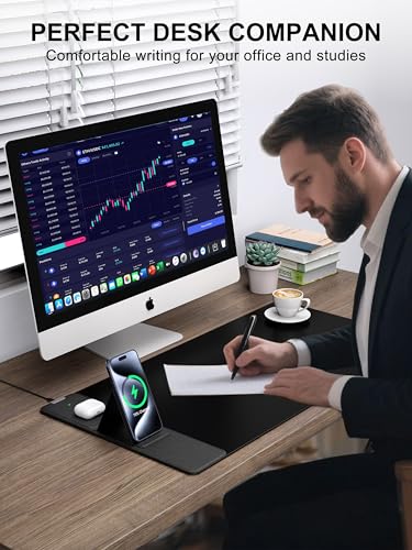 Image of TopMade 4-in-1 Mouse Pad with 15W Wireless Charging, Foldable Phone Holder, 31.5 inch x 15.75 inch XXL Large Desk Pad, Gaming Mousepad with Ultra-Smooth Surface, Non-Slip Base, Waterproof Desk Mat, Black