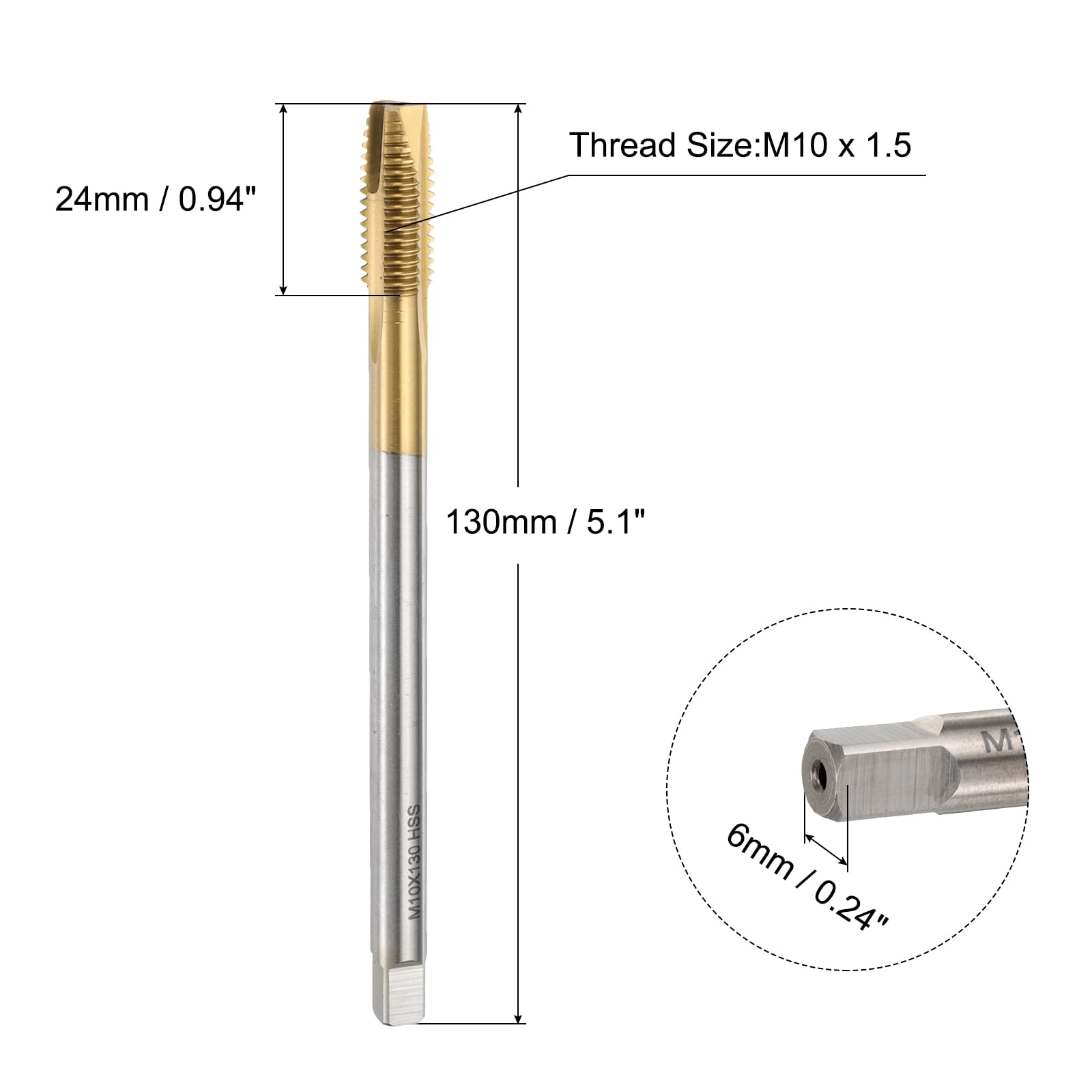 sourcing map M10 x 1,5 H2 metrischer Spiralgewindebohrer, 130 mm extra langer Gewindebohrer, Titanbeschichtetes 6542 Hochgeschwindigkeitsstahl-Maschinengewindebohrer, Gewindebohrer