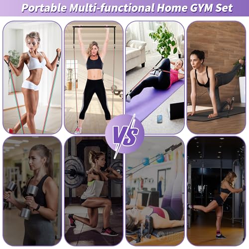 Image of Goocrun Portable Pilates Bar Kit with Resistance Bands for Men and Women - 3 Set Exercise Resistance Bands - Multifunctional Home Gym - Supports Full-Body Workouts - with Fitness Poster and Video