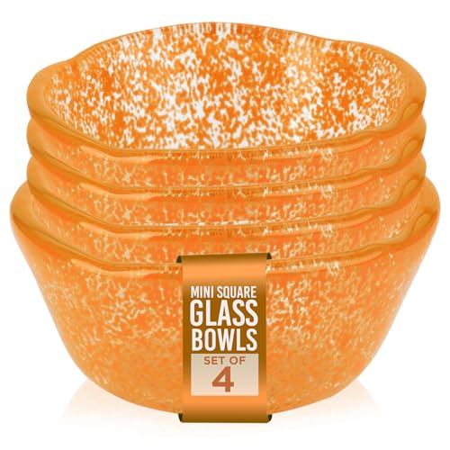 IMPULSE! Mini Small Splendido 2 oz. Glass Bowl (Orange) Set of 4 -Perfect for Serving, Food Prep, Condiments, Crafts, and Decor! Versatile and Stylish- 2.5