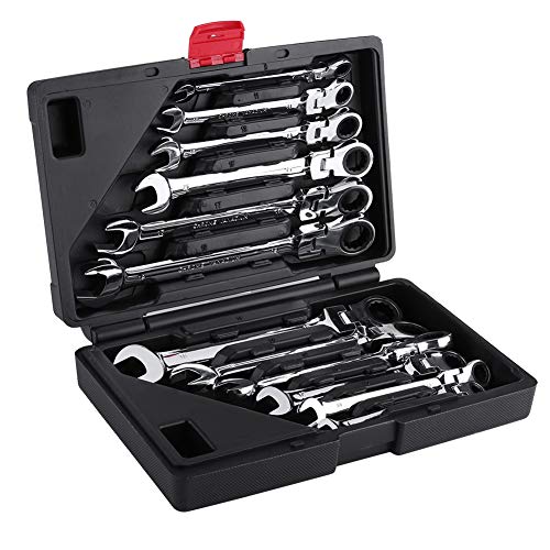 Preisvergleich Produktbild Ratschen-Kombischlüssel-Set, umschaltbare Ratschenschlüssel-Set, Profi-Ratschenschraubendreher und Bit-Set, 8-19 mm, 12 Stück (flexibler Kopf)