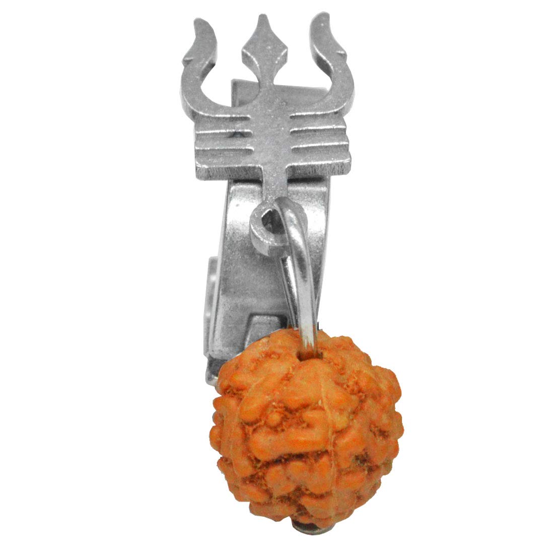 Religious Jewelry Lord Shiv Trishul Rudhrasha Bead Piercing Jewelry Stainless Steel, Wood Silver Hoop Earring
