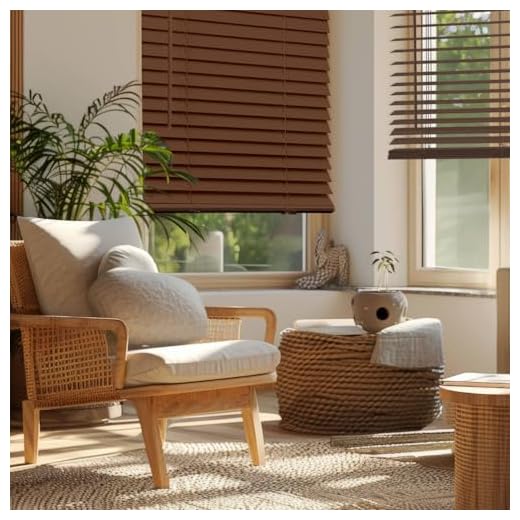 SPC Cordless 2" Faux Wood Blinds, 22.5" W x 48" H, Dark Oak, Blinds for Indoor Windows, Blinds for Bedroom, Bathroom by REGAL ESTATE
