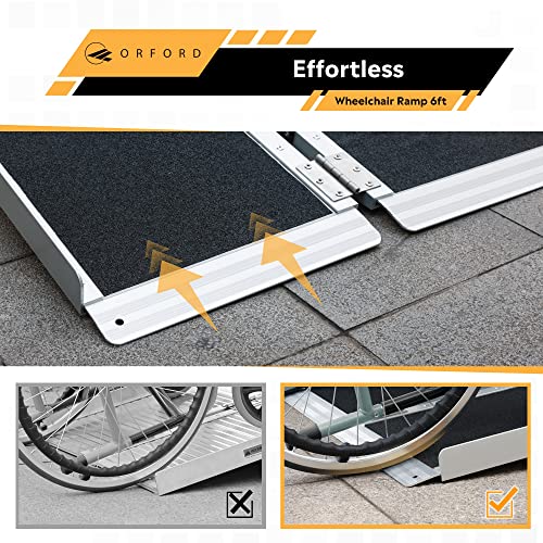 ORFORD Portable Wheelchair Ramp 6FT, 72''L×28.74''W Handicap Ramps, Non-Skid Aluminum Wheel Chair Ramp, Threshold Ramps for Doorways, Wheelchair Ramps for Home Steps, Stairs, Entry, Doorways