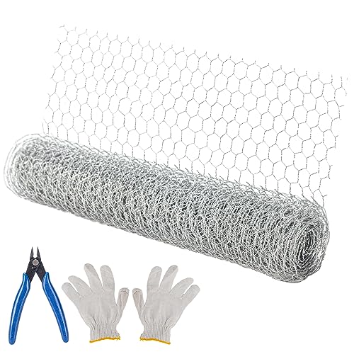Chicken Wire Mesh, 40cm x 5m Floral Chicken Wire Net Galvanized Hexagonal Wire Netting with Mini Cutting Pliers and Gloves for Crafts and Gardening-image