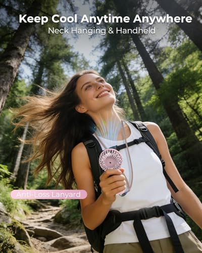 Image of TEKCOOL Portable Mini Fan - Rechargeable Hand Fan with 3 Adjustable Speeds, 2000mAh Battery, Lightweight Design, Low Noise, and Easy Portability for Indoor and Outdoor Use (Pink)