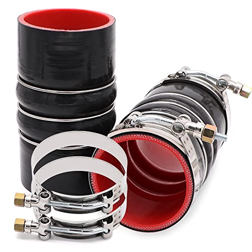 2PCS Silicone Turbo Intercooler Hose 3 inch Charge Air Cooler Straight Pipe Coupler 3x6 inch Rubber Hump 4-ply Aramid Reinforced CAC Pipe for Intake Turbo Boot Radiator Tubing with 4PCS T Bolt Clamp