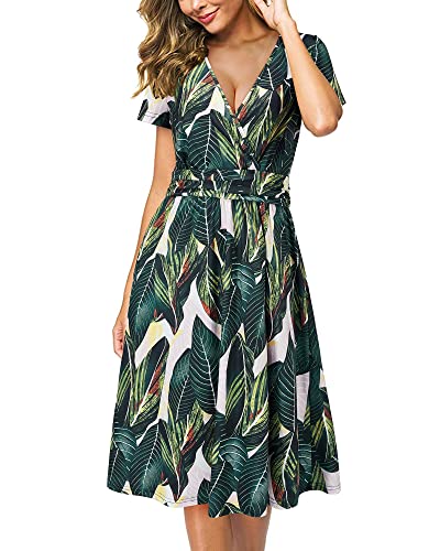 Image of Newshows Women's Pockets Wrap V Neck Floral Summer Vacation Casual Sundress | Wrinkle Free, Stretchy, Summer Beach Floral Sundress 2026, Casual Dress for Vacation, Guaduation, Side Pockets, A-line