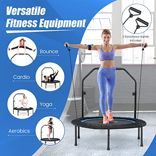 Goplus 40” Foldable Mini Trampoline, Portable Fitness Rebounder 4-Level Height Adjustable Safety Handrail, Resistance Bands, Indoor Outdoor Exercise Trampoline for Adults Kids, Max Load 330LBS - Image 5