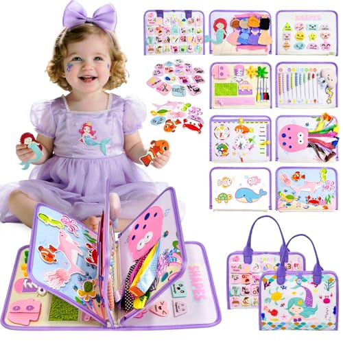 Image of Aurasys Toddler Busy Board Montessori Toys for Girls Birthday Gift, Sensory Busy Book Educational Learning Activity Board for Toddler Girls, Travel Activities Toys for Airplane Car