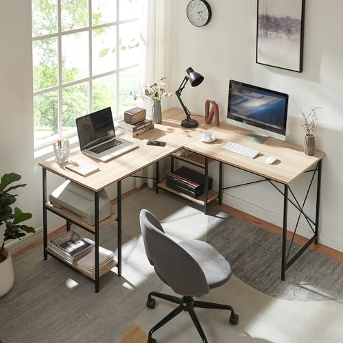 [en.casa] Scrivania Angolare o Lineare con Ripiani Tavolo Componibile a L o Dritto Tavolo per Ufficio Studio Postazione PC Banco da Lavoro - Nero/Effetto Rovere