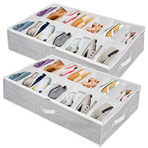Image of Shoe Organizer Under Bed,Underbed Shoe Storage Boxes Bins,Sturdy Organizador De Zapatos,Extra Large Zapateras Organizer for Closet,Men Women Kids Shoes,High Heels,Short Boots,Sneakers,White,Set of 2