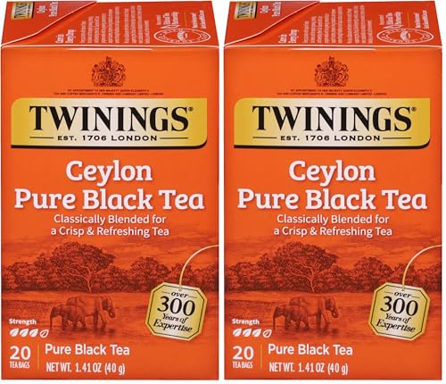 Twinings Ceylon Pure Black Tea Individually Wrapped Bags, 20 Count (Pack of 2), formerly Ceylon Orange Pekoe, Crisp, Refreshing, Caffeinated, Enjoy Hot or Iced, 20 Teabags