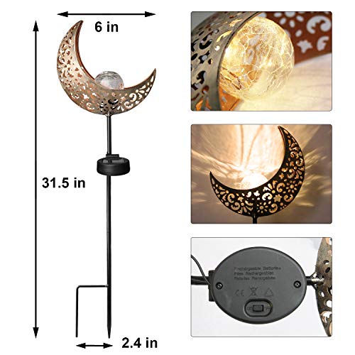 ATHLERIA Garden Solar Lights Outdoor Decorative, 2 Pack Crackle Glass Ball Solar Light with Moon Hollowed-Out Metal, Waterproof Solar Powered Lighting for Lawn, Pathway, Patio, Yard - Thumbnail 4
