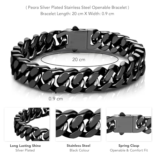 Image of Peora Stainless Steel Metal Bracelet Stylish Openable Fancy Design Jewellery Gift for Men