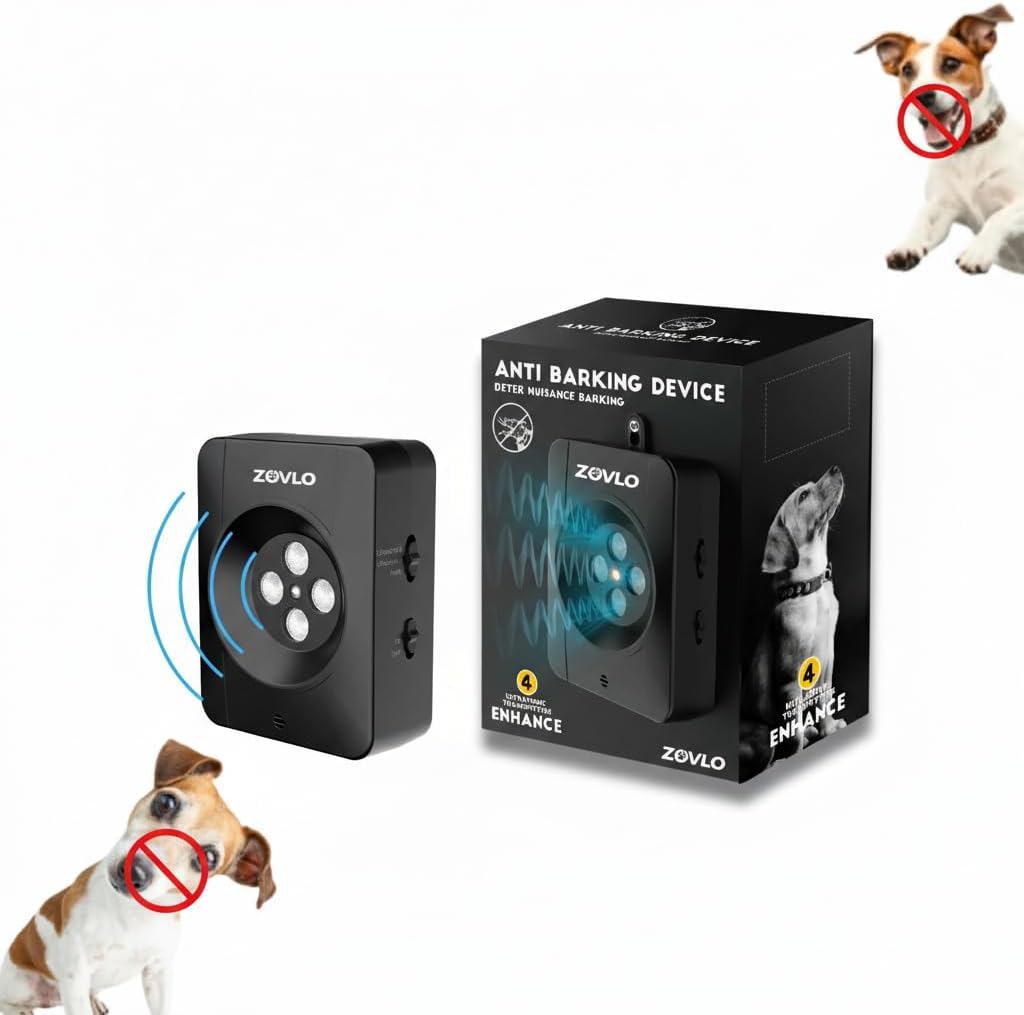 Anti Barking Device for Dogs, Ultrasonic Dog Bark Deterrent Devices, Dog Barking Deterrent Devices with 4 Transmitters, 3 Modes Bark Box, Dog Barking Stopper Long Range for Indoor & Outdoor Use