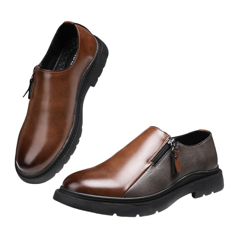 Mens Casual Slip Ons Oxford Zipper,men's Slip-ons Dress Shoes Two Tone,Work Shoes Men Business Casual