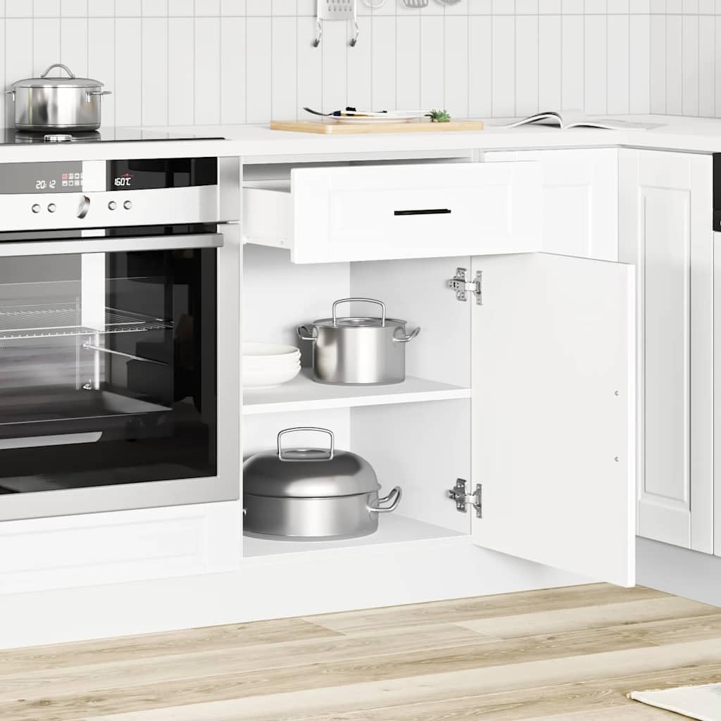 Mobile da cucina con base bianca, 50 x 46 x 81,5 cm, in legno ingegnerizzato con piedini regolabili, ideale per dispensa o bagno, design elegante e durevole