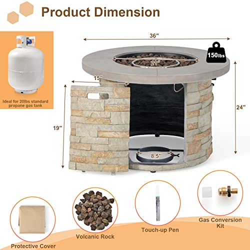 COSTWAY 36" Propane Gas Fire Pit Table, 2in1 Outdoor Round Fire Table