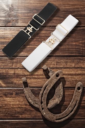 2PCS Elastic Equestrian Belt with Surcingle Buckle, Horses Belt with 1 Unique Equestrian Theme Key Strap, 41inch, Black4