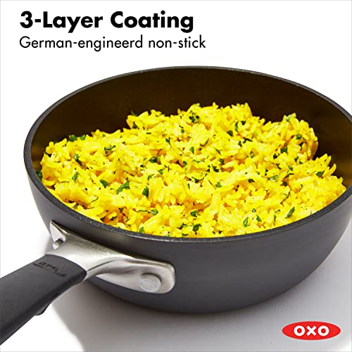 Image of OXO Good Grips 1QT and 2QT Saucepan Pot Set with Lids, 3-Layered German Engineered Nonstick Coating, Stainless Steel Handles with Nonslip Silicone, Black