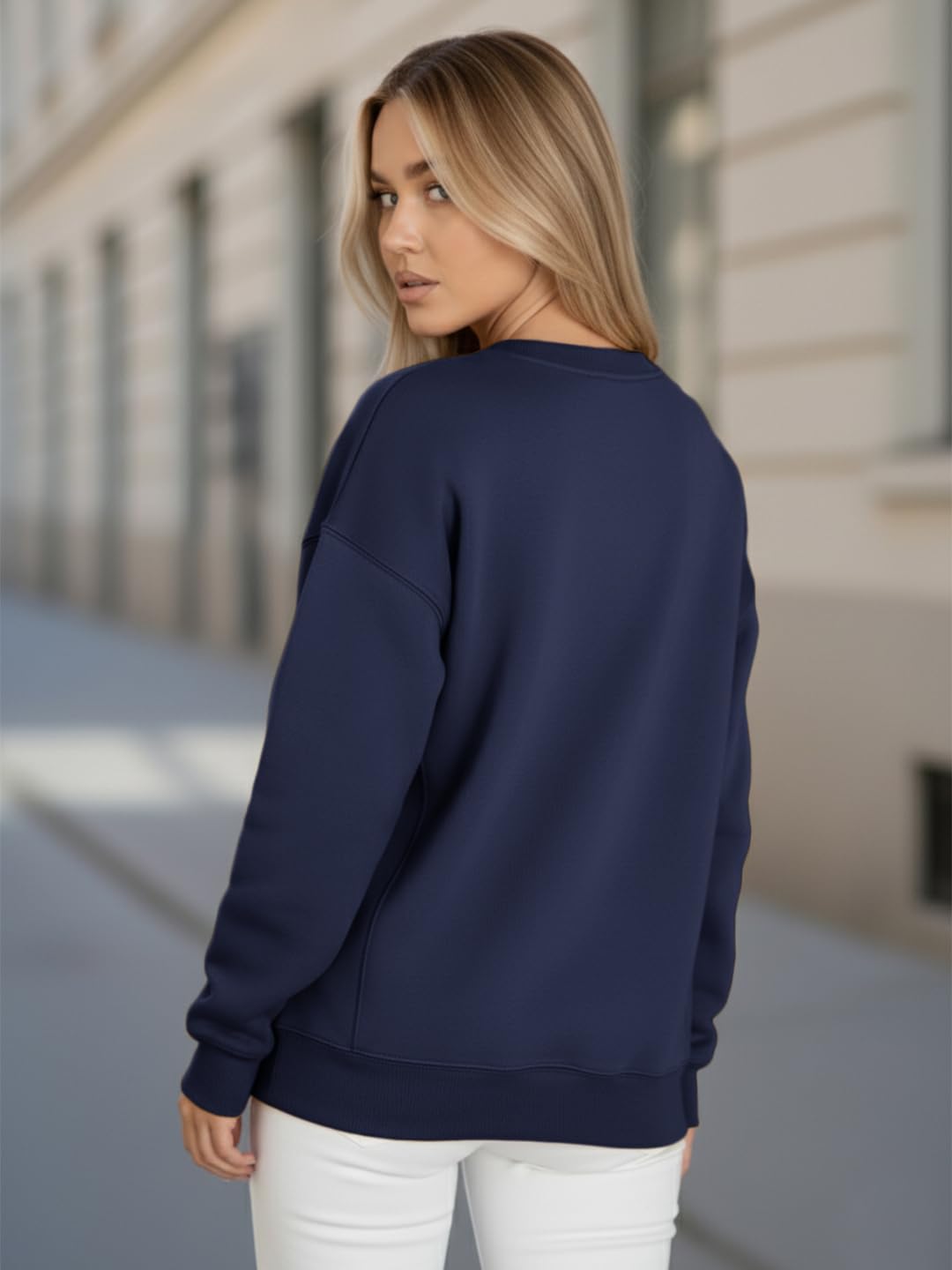 LEOTUDE Women Loose Fit Full Sleeve Round Neck Loopknit Sweatshirt (SP-WZS3BJP2JXSYIK7I_Navy_2XL) 2